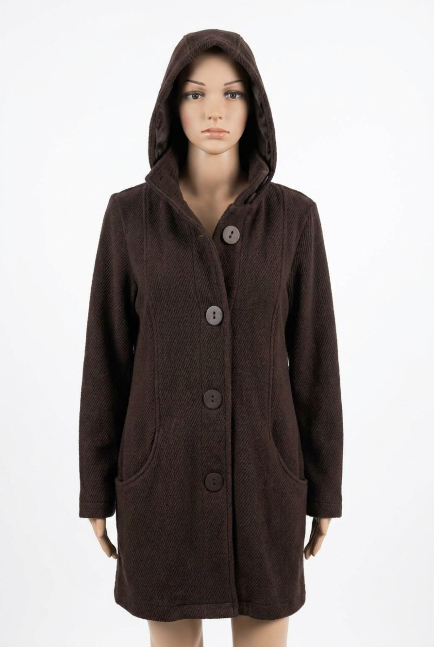 NEW DOLCEZZA women's long knit coat with hood in black